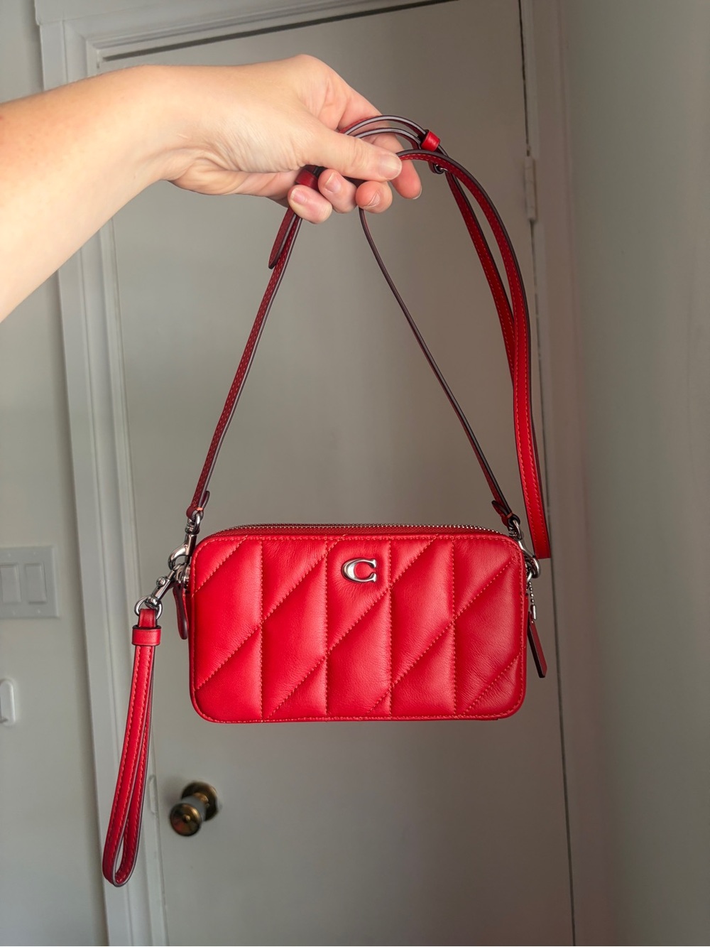 Coach Kira Red Pillow Quilted Leather Crossbody Wristlet with Signature C